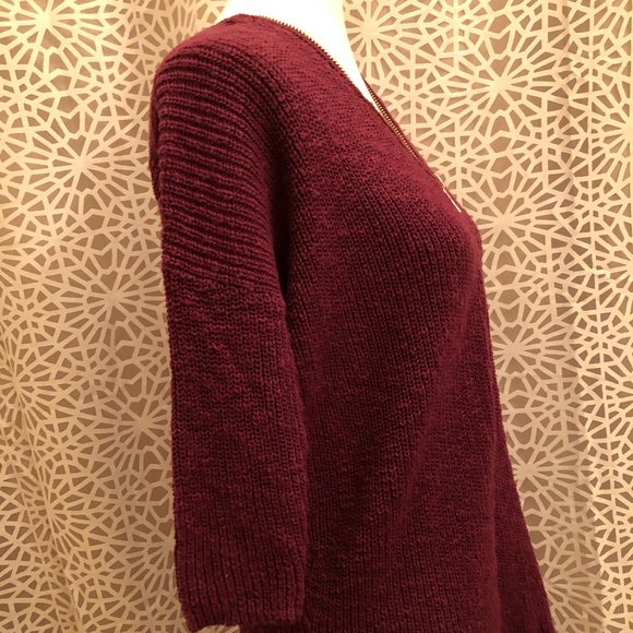 Express Burgundy XS Sweater Top With Gold Zipper - Picture 6 of 9